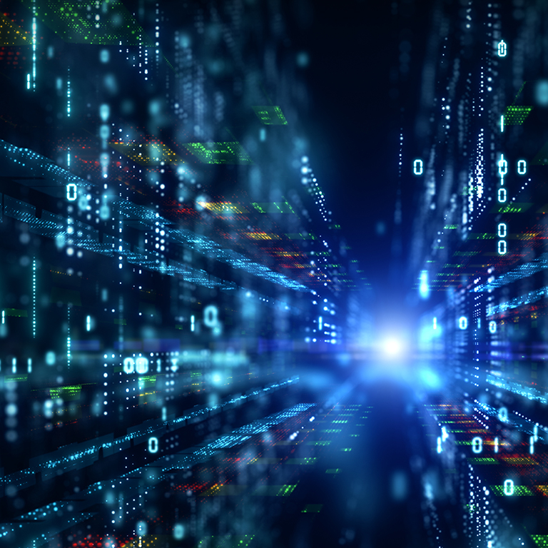 Digital cyberspace with particles and Digital data network connections concept.