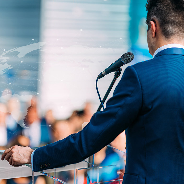 Candidate for election having a speech